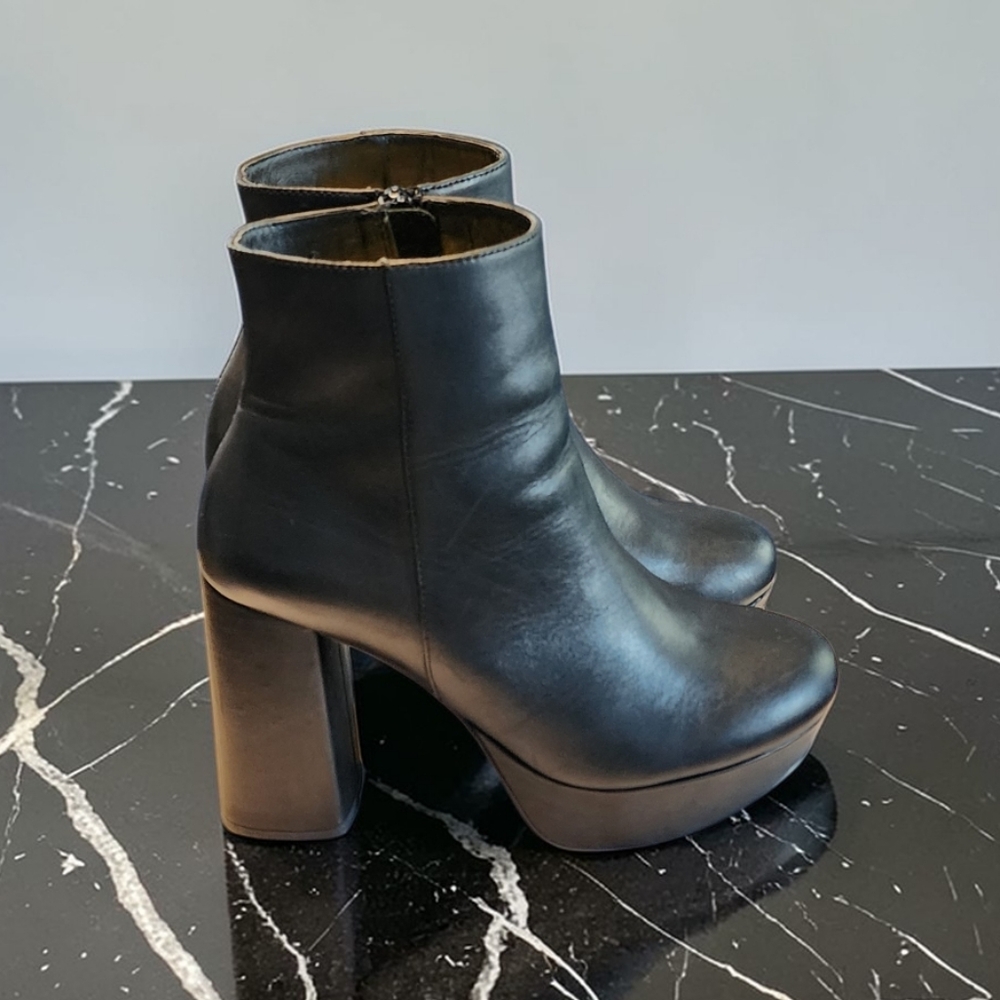 Women Vintage Leather Black Platform Ankle Boots By Steve Madden Size 8M - Picture 5 of 8
